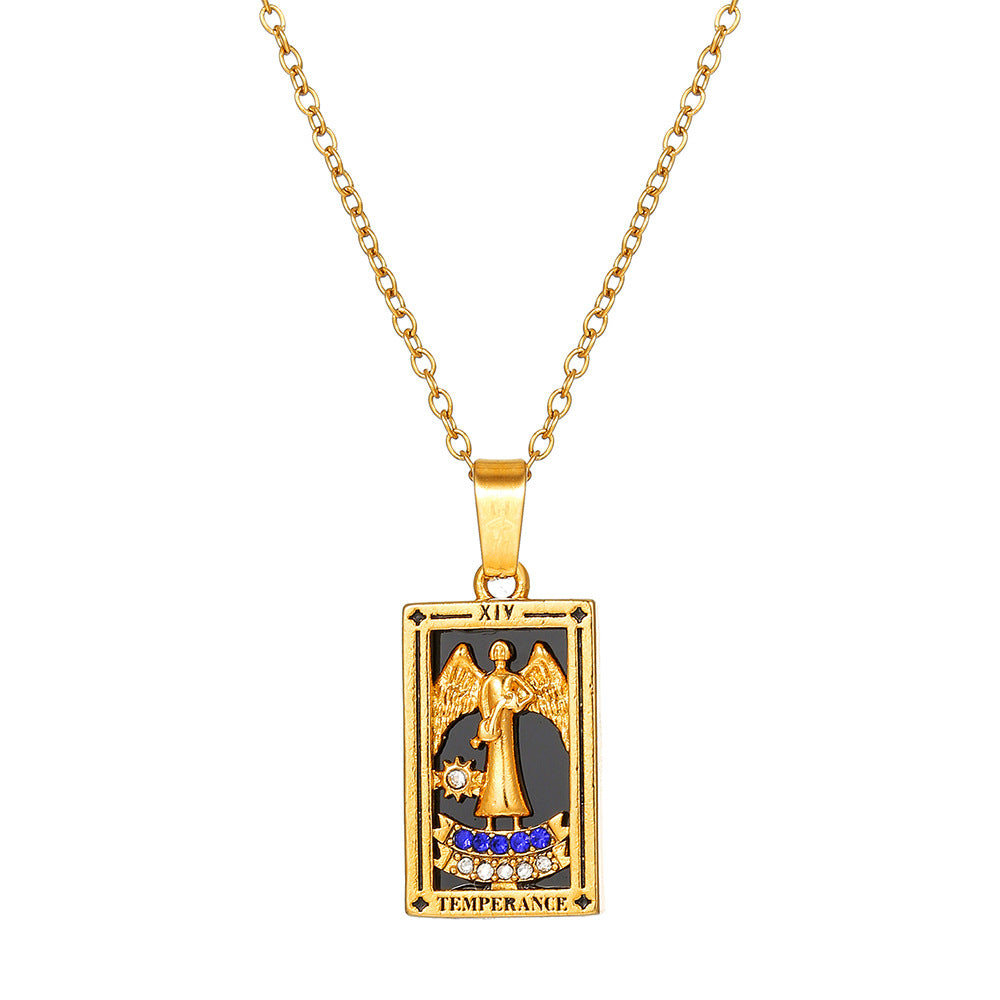 Vintage Stainless Steel Oil Drop Tarot Pendant Clavicle Chain